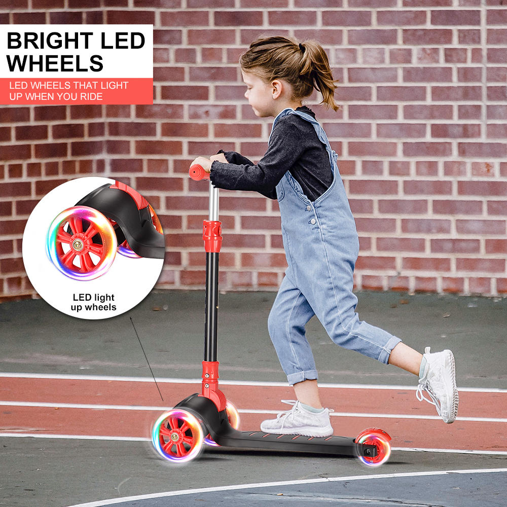Foldable Toddler 3 Wheel Scooter 4 Level Adjustable T-bar Lean with Music Function & 3 LED Wheels Ideal for Age 2-12 Years Old SANSIRP Kick Scooter for Kids 