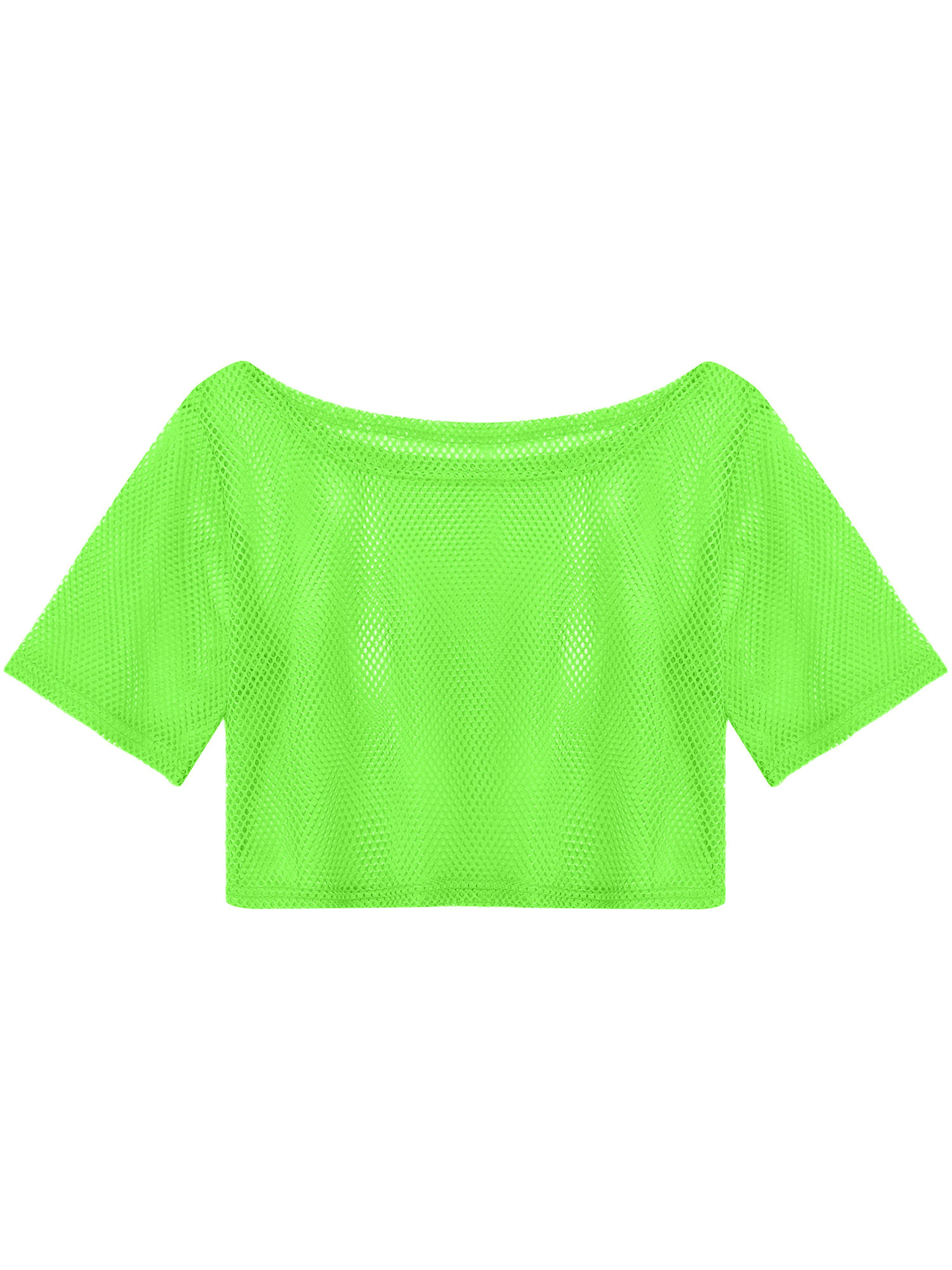 inlzdz Women's 80s Disco Neon Fishnet Crop Tops Short Sleeve Mesh