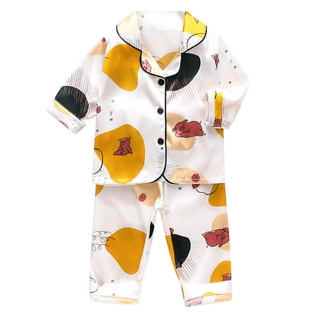 

Sngxgn Big Girls 2-Piece Cotton Pajamas Cute Cat Panda Sleepwear Short Sleeve Long Pants Nighty SetsBluey Pajamas Girls Yellow 2-3 Years