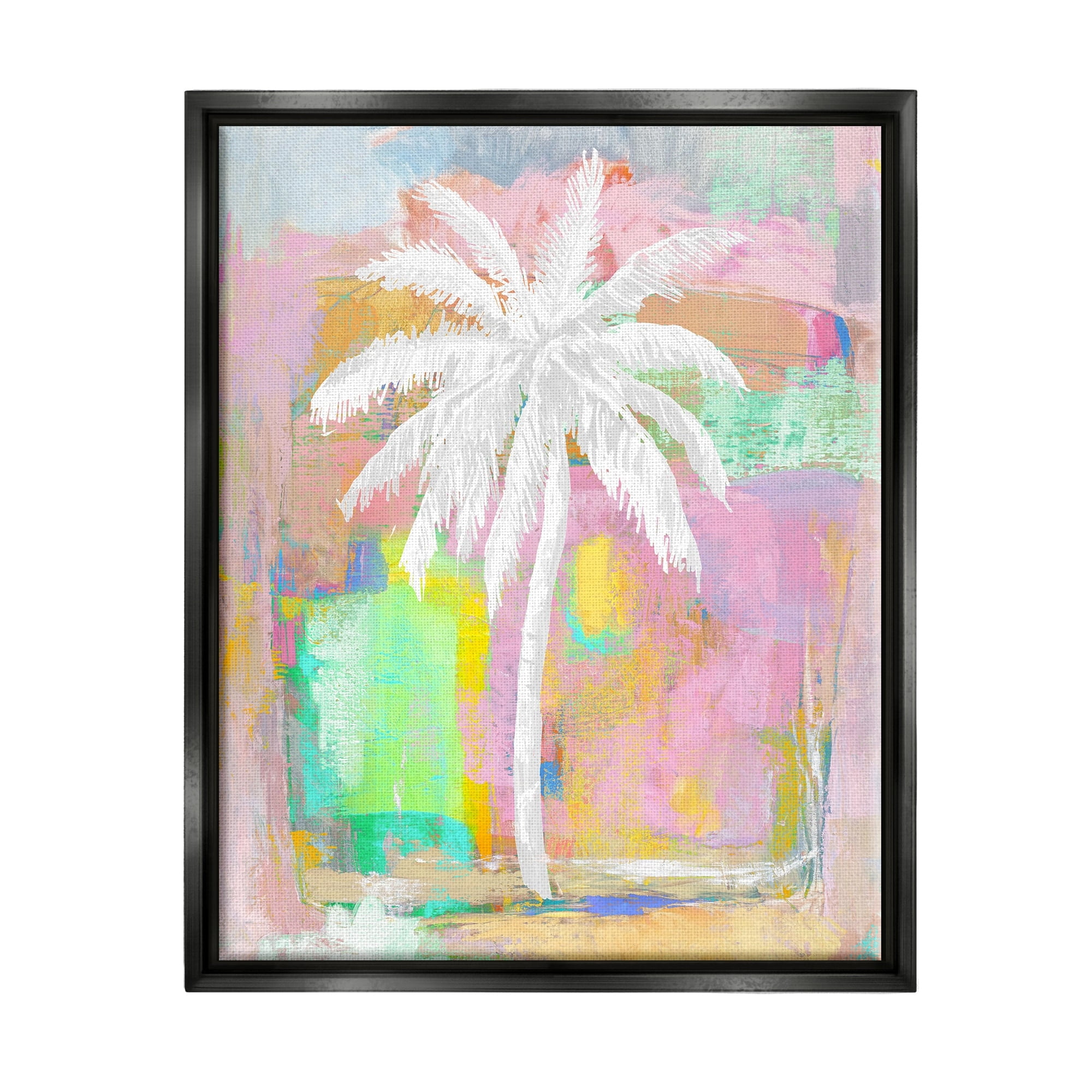 Stupell Industries Pastel Palm Tree Tropical Layered Brush Strokes Painting Metallic Gold Floating Framed Canvas Print Wall Art, Design by Kristen Dew
