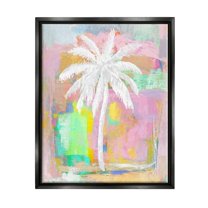 Stupell Industries Pastel Palm Tree Tropical Layered Brush Strokes Painting Jet Black Floating Framed Canvas Print Wall Art, Design by Kristen Dew