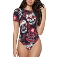 thumbnail image 2 of Uemuo Rose Flowers Pattern Women's One Piece Short Sleeve Swimsuit Rash Guard Surfing Modest Quick-drying Swimsuit Beach Essentials-XX-Large, 2 of 9