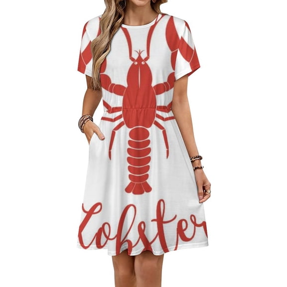 Hand Drawn Lobster Logo Women's Dress Short Sleeve Summer Sundress Summer Women Clothes