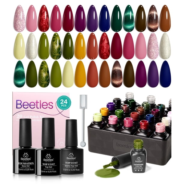 Set de esmaltes de uñas Beetles Cat Eye Gel, 20 colores, otoño, con capa base