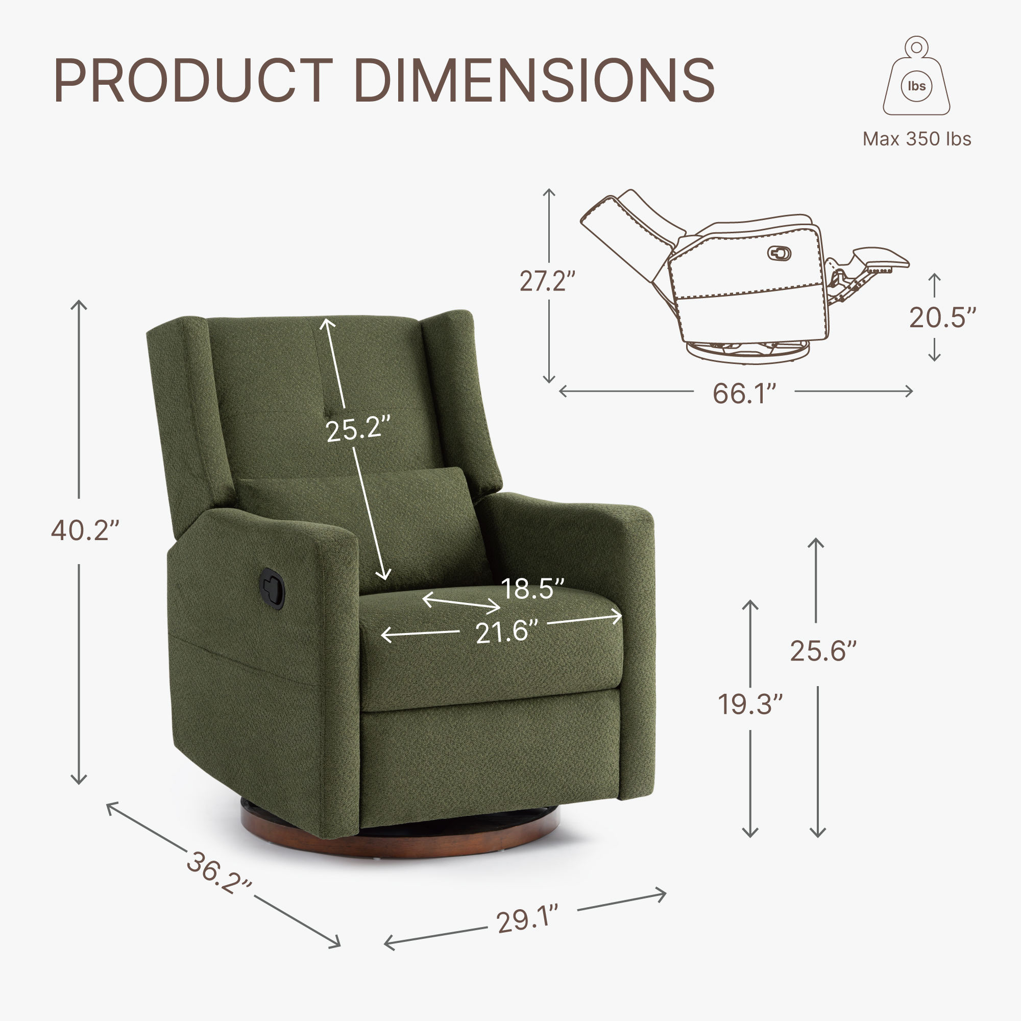 CHITA Manual Swivel Glider Recliner 360°Swivel Fabric Recliner Sofa for Living Room