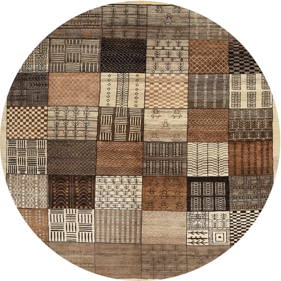 Ahgly Company Indoor Round Contemporary Reddish Brown Checkered Area Rugs, 5' Round