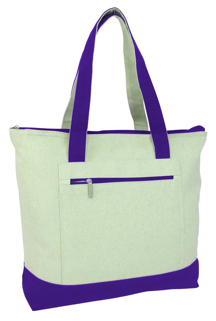 Reusable Heavy Canvas Cotton Zipper Shopping Tote Bag Large 100% Cotton Two Tone - Set of 6 ...