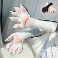thumbnail image 7 of Byfri Black and White Plush Cat Claw Gloves, Cartoon Kitten Paw Full Finger Mittens for Themed Events, Black White One Size 40x15cm, 7 of 7