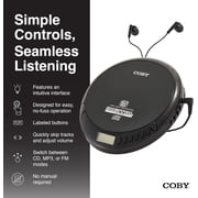 Coby Portable MP3 Compatibility, Built-In FM Radio, 60s Anti-Skip CD Player with Stereo Earbuds