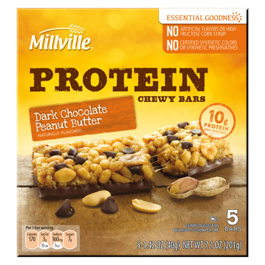 millville protein chewy bar dark chocolate peanut butter
