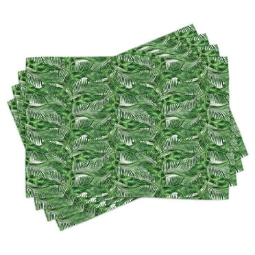 Ambesonne Peace Place Mats Set of 4, Tropic Plants Pattern, Standard Size, Hunter Green