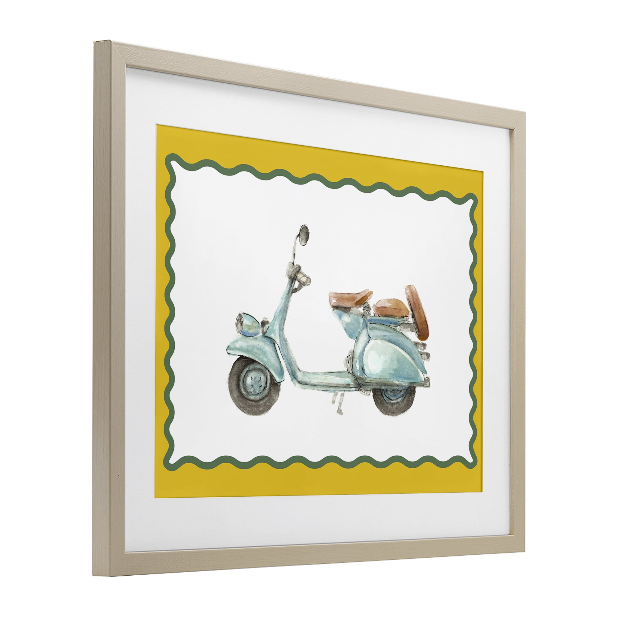Stupell Industries Blue Vespa with Yellow Border Birch Framed Print Under Glass, design by Lanie Loreth