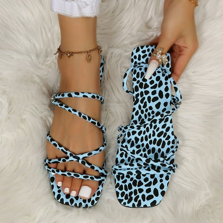 

Daznico Slippers for Women Leisure Roman Style Women s Leopard Print Summer Two Ways Non Slip Slip On Flat Beach Open Toe Breathable Sandals Shoes Slippers Blue 6.5