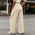 thumbnail image 4 of Wide Leg Linen Pants Women High Waisted Boho Beach Flowy Pants Pleated Casual Vacation Outfits Elastic Trousers Split Hem, 4 of 9