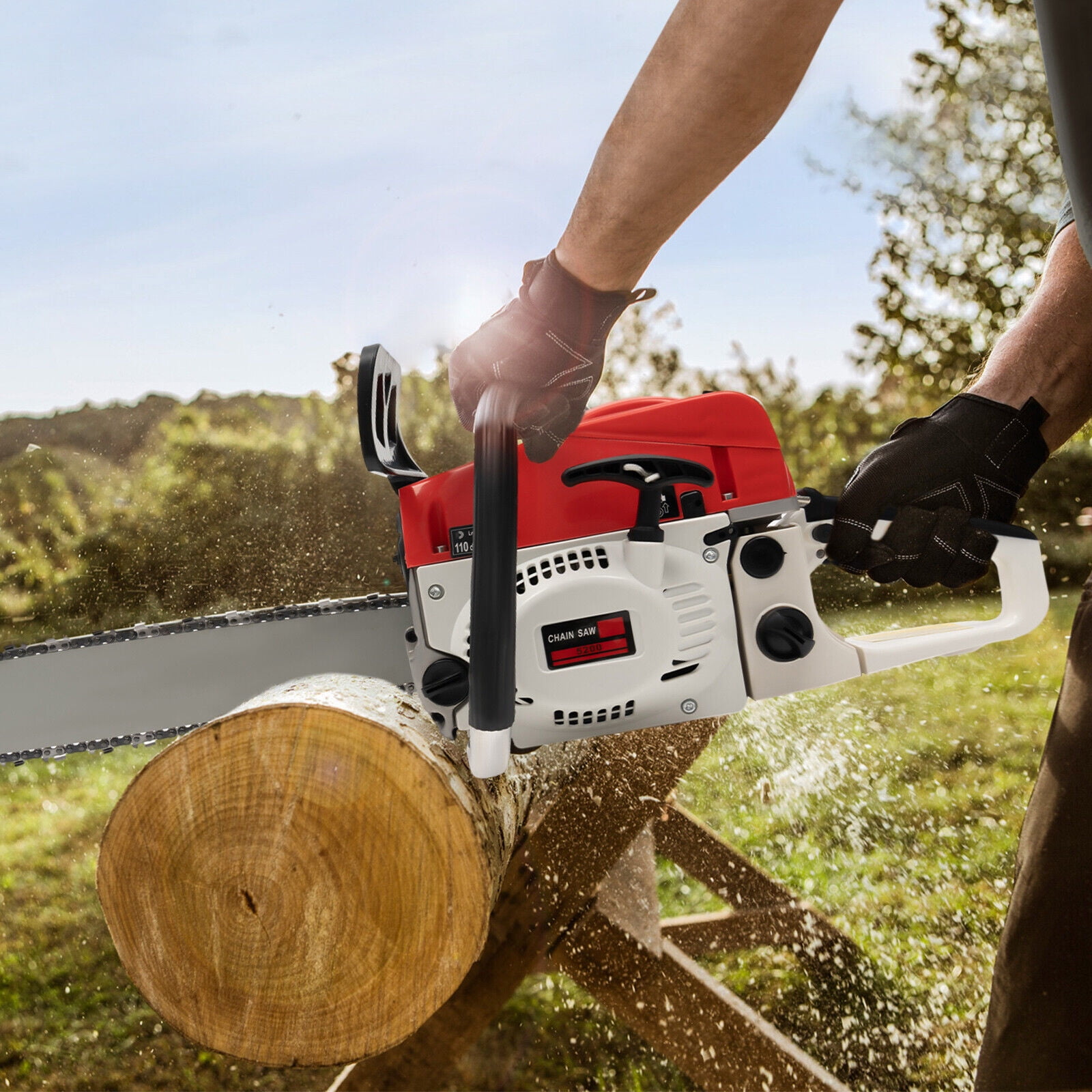 52cc Gasoline Chainsaw with 20-Inch Chain Bar, 2-Stroke Engine, 7500RPM, Cordless Wood Cutting Tool for Pruning, Gardening, and Ranch Work - High Power & Safety Features