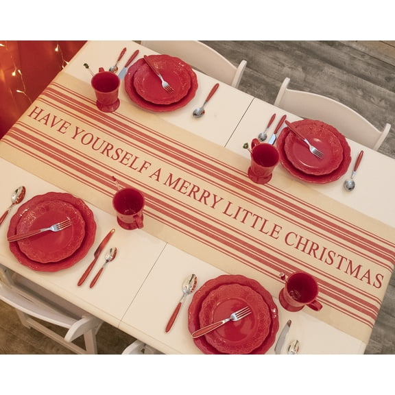 Peppermint Mocha Merry Christmas Striped Cotton Table Runner (17"x54")