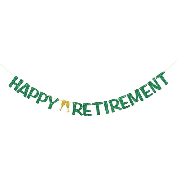 Happy Retirement Banner - Work Last Day Theme Retirement Party Supplies - Farewell Party Decorations - Green Glitter