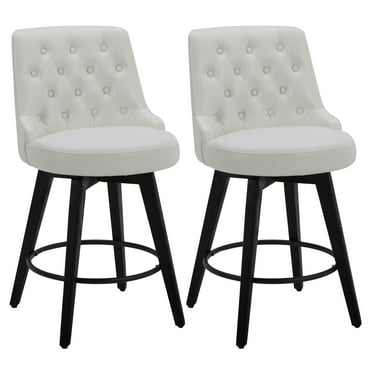 CHITA 26 inch Swivel Upholstered Counter Height Bar Stools with Tufted Back Set of 2, Faux Leather in Pure White