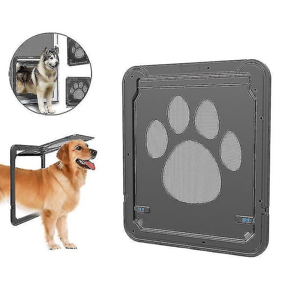 Puerta con mosquitera para perros, puerta interior de 26*20,5 cm, puerta con mosquitera para mascotas con cerradura, estampado de pata de perro, puerta con mosquitera antimordida p