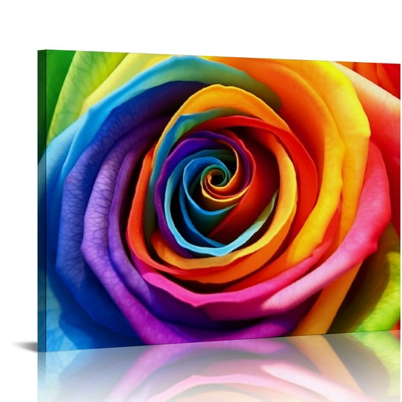 JRXY Rainbow Rose Print on Canvas Wall Art Colorful Rose Painting Flower Picture Walls Decoration Floral Paintings Living Room Home Decor Framed Artwork 20x16in