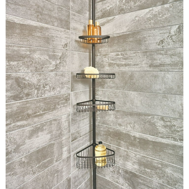 iDesign York Metal Wire Tension Rod Corner Shower Caddy, Adjustable 5-9 Pole  and Baskets for