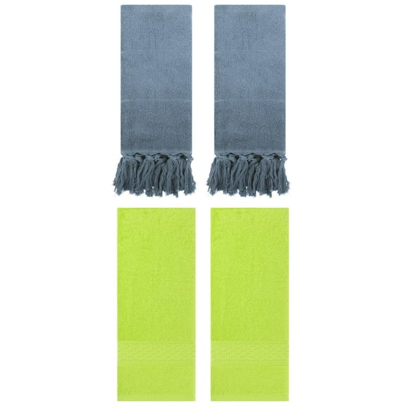 Unique Bargains 4 Packs Textured Tassels Hand Towel Blue/Light Green 14" x 30"/13" x 30"