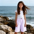 thumbnail image 7 of Girls Shorts Size 10-12 for School Striped Lightweight Pants Summer Stretch Elastic Waist Bermuda Shorts 4-13 Years Purple 160, 7 of 7