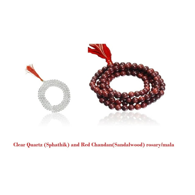 Kamada Combination of Crystal quartz(Sphatik) mala and exquisite red chandan (Sandalwood) mala,Spritual Necklace/rosary for Women and Men