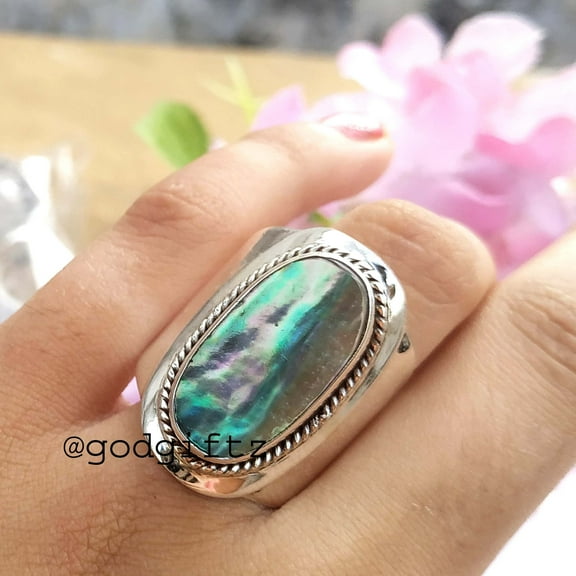 Handmade Abalone Shell Ring: Sterling Silver Bohemian Jewelry