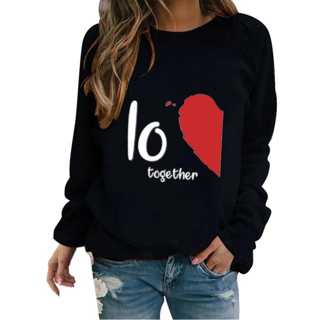 Chandail Col Rond de la Saint-Valentin pour Femmes Manches Longues Chandails en Molleton Cœur d'Amour Cadeau Graphique Fête des Mères 2024 Chandail en Molleton Imprimé Cœur Mignon Chandail Col Rond Manches Longues