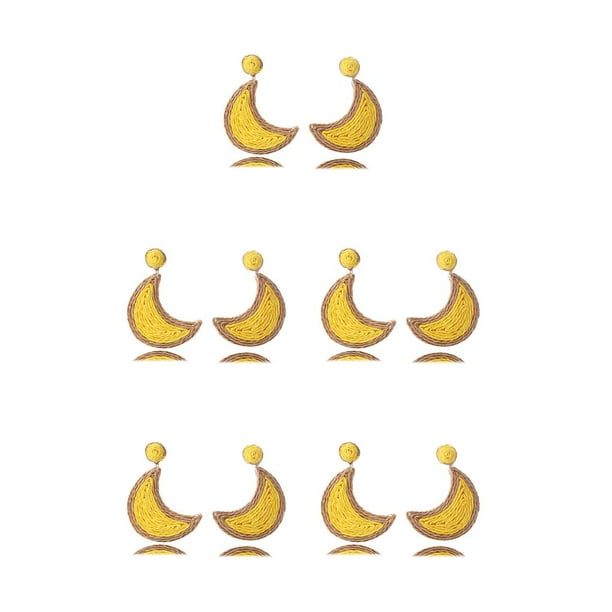 Pendientes retro de verano Qarigey en forma de luna adorno colgante tejido joyería para novias esposa color Amarillo