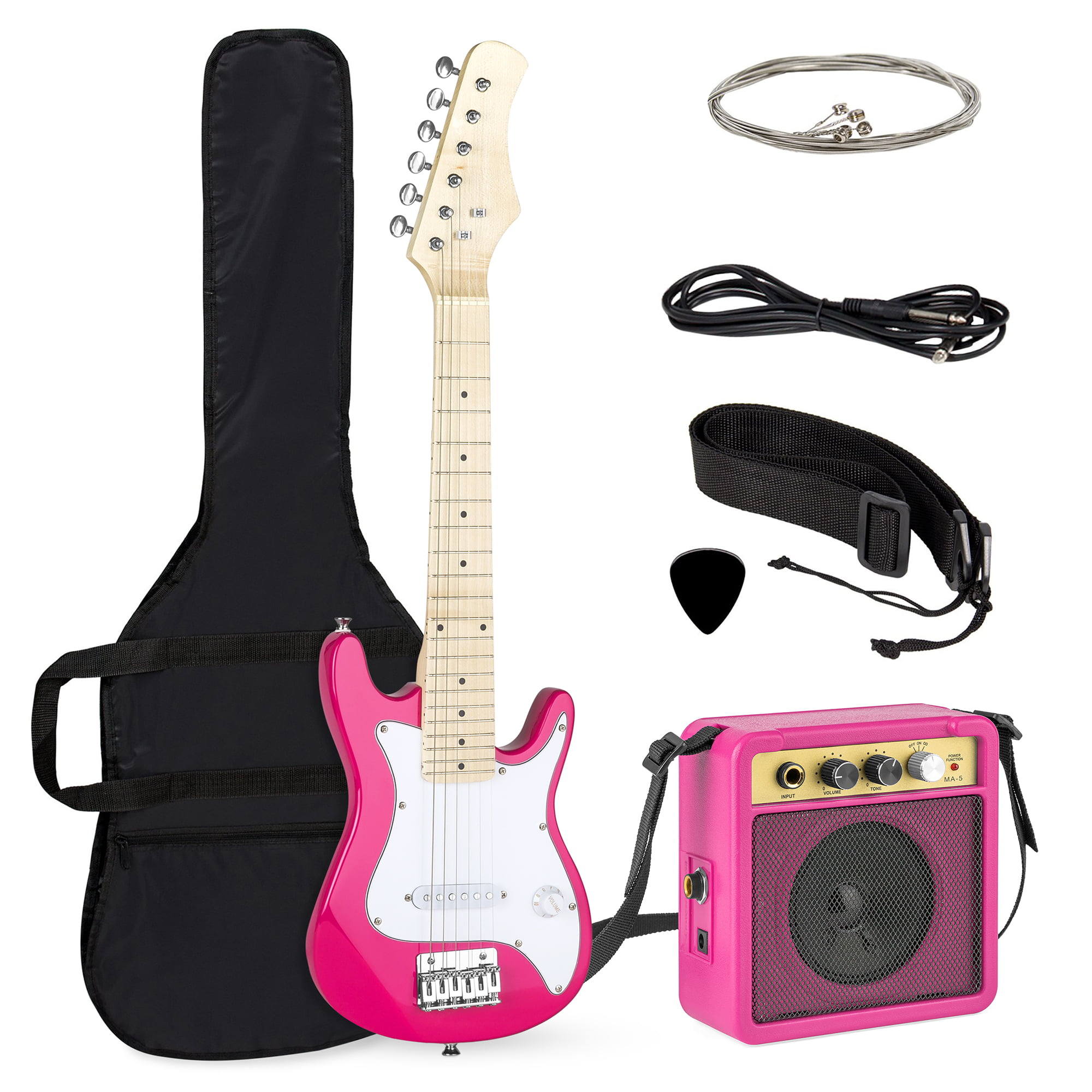 Kids Electric Guitar 34 Inch Beginner Professional Grade Starter Kit Student Single Roll System Electric Guitar with Carring Bag Spare String Cable Picks Tunner and Shoulderstrap,Black 