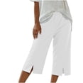 thumbnail image 6 of ClodeEU Women's Elastic Waist Capri Pants, Casual Loose Fit Cropped Trousers with Pockets for Summer White,Women's Plus XL, 6 of 8