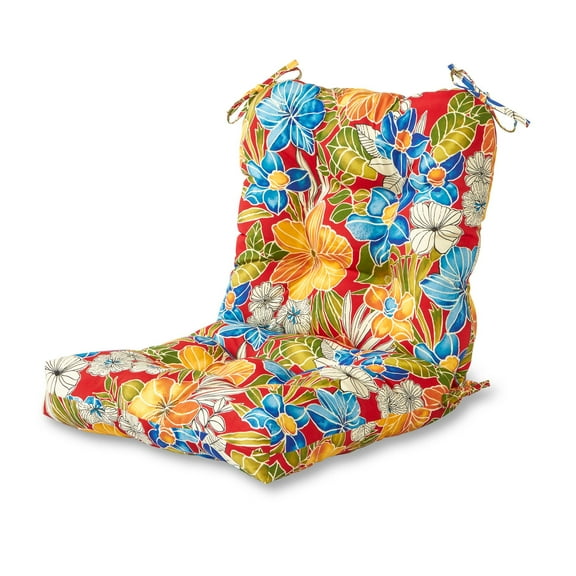 Greendale Home Fashions Aloha Red Floral 42 x 21 in. Outdoor Reversible Tufted Chair Cushion