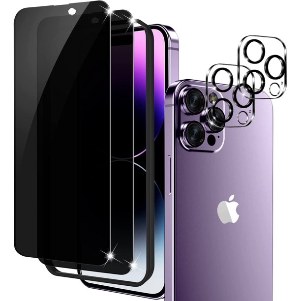 3 Pack 9H Anti Spy Privacy Screen for iPhone 14 Pro Max + 3 Pack Camera