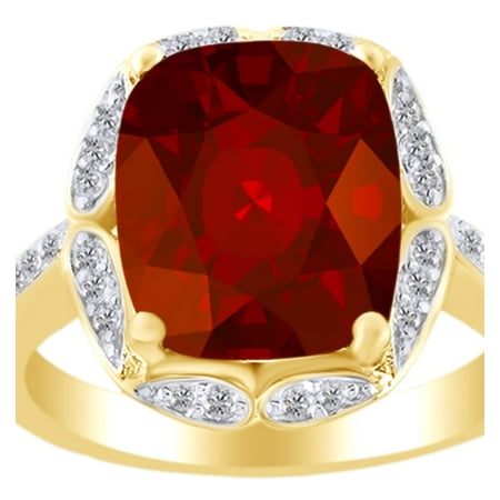 Cushion Cut Garnet Ring (5.50 Ct Cushion Cut Simulated Garnet & White Zirconia Engagement Ring in 14k Yellow Gold Over Sterling Silver Ring Size -)