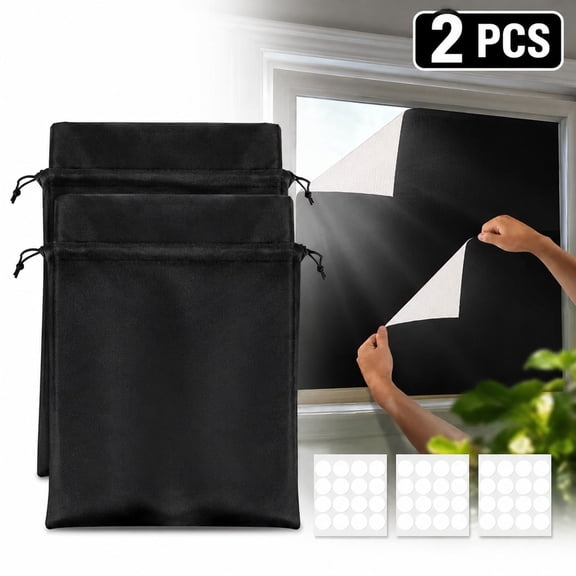 1 Set Black Travel Curtain, 100% Blackout Self-Adhesive Window Cover 39x57 in