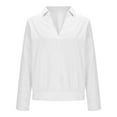 thumbnail image 5 of cfhntfmh Blouses for Women Dressy Casual Long Sleeve Pleated V Neck Tops Business Work Shirts Trendy Clothes Fall Outfits for Women, 5 of 6