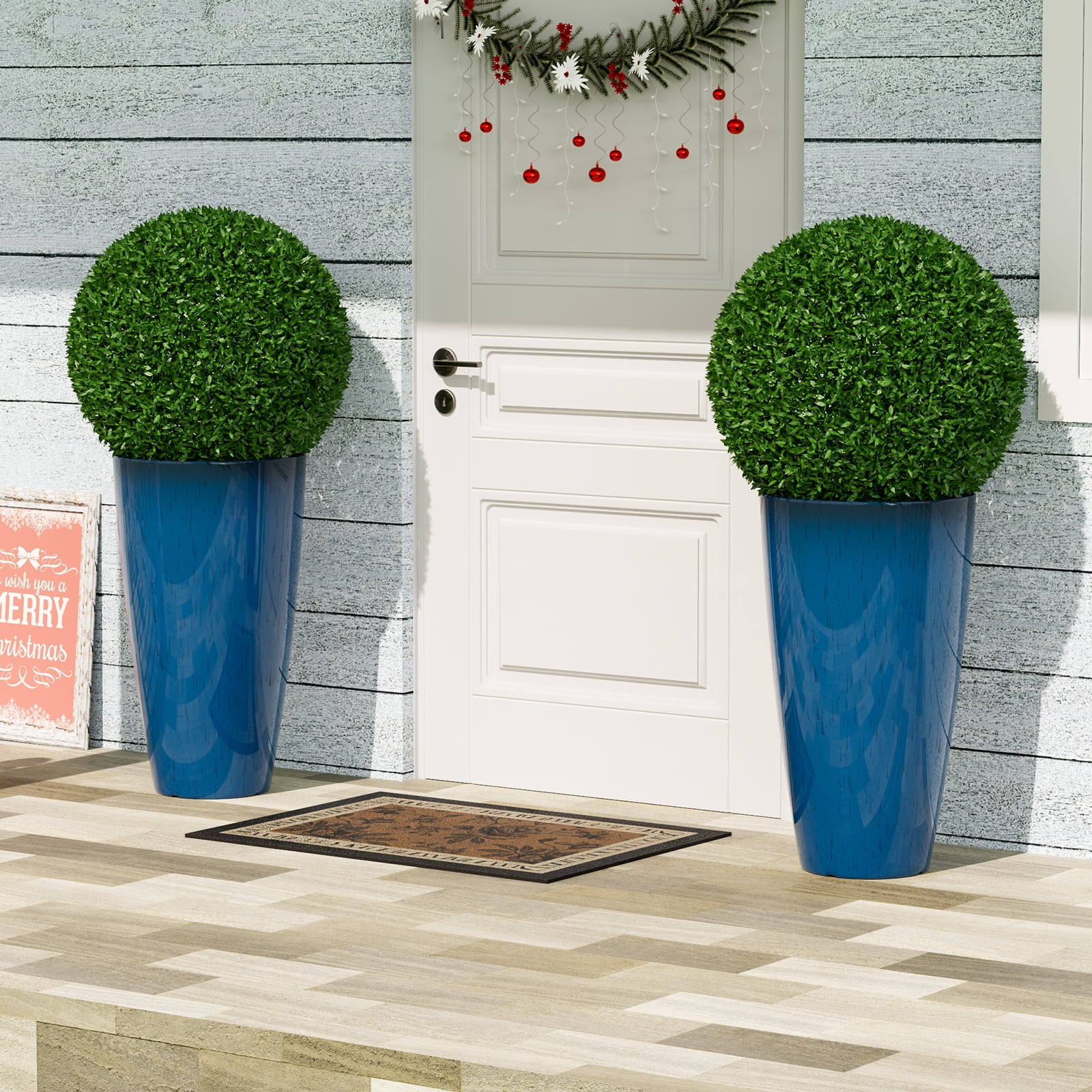 21 inch Tall Planters for Outdoor Plants Set of 2,Tall Plant Pots with Drainage Hole,Large Flower Pots for Indoor Front Porch Garden Home Patio,Blue