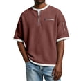 thumbnail image 6 of Havenx Short Sleeve Waffle Shirts for Men 1/4 Zip Textured Knit T Shirts with Zipper Pockets Waffle Knit Contrast Color Shirt Big and Tall Athletic Workout Tops,Wine 3XL, 6 of 6