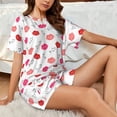 thumbnail image 4 of Fotbe Red Lips 1 Conjunto de Pijama Estampado para Mujer, 2 Piezas, Ropa de Dormir con Camiseta de Manga Corta y Shorts Suaves-3X-Large, 4 of 6