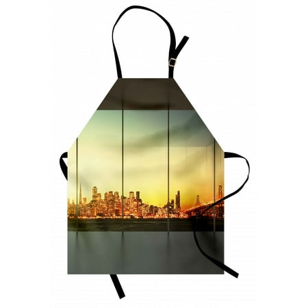 

Modern Apron Empty Office at Sunset with View to Skyline Architecture Downtown City Art Unisex Kitchen Bib Apron with Adjustable Neck for Cooking Baking Gardening Orange Grey Green by Ambesonne