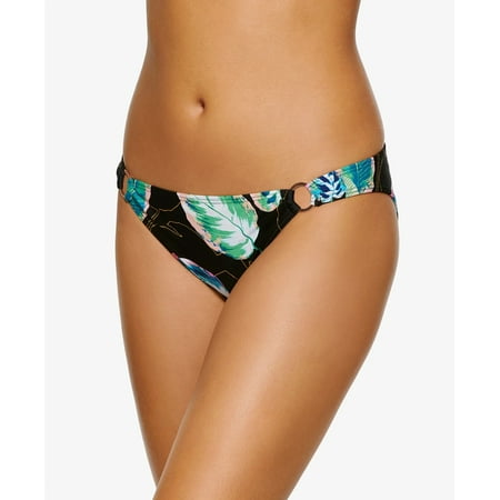 Hula Honey BLACK MULTI Twisted Palms Ring-Detail Hipster Bikini Bottom  US Large