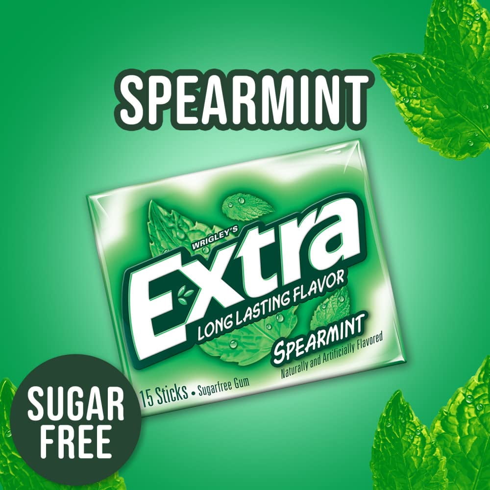 Pack of 2 - Extra Spearmint Sugar Free Chewing Gum, 3 Packs Of 15 Pieces (45 Total Pieces) Packaging May Vary