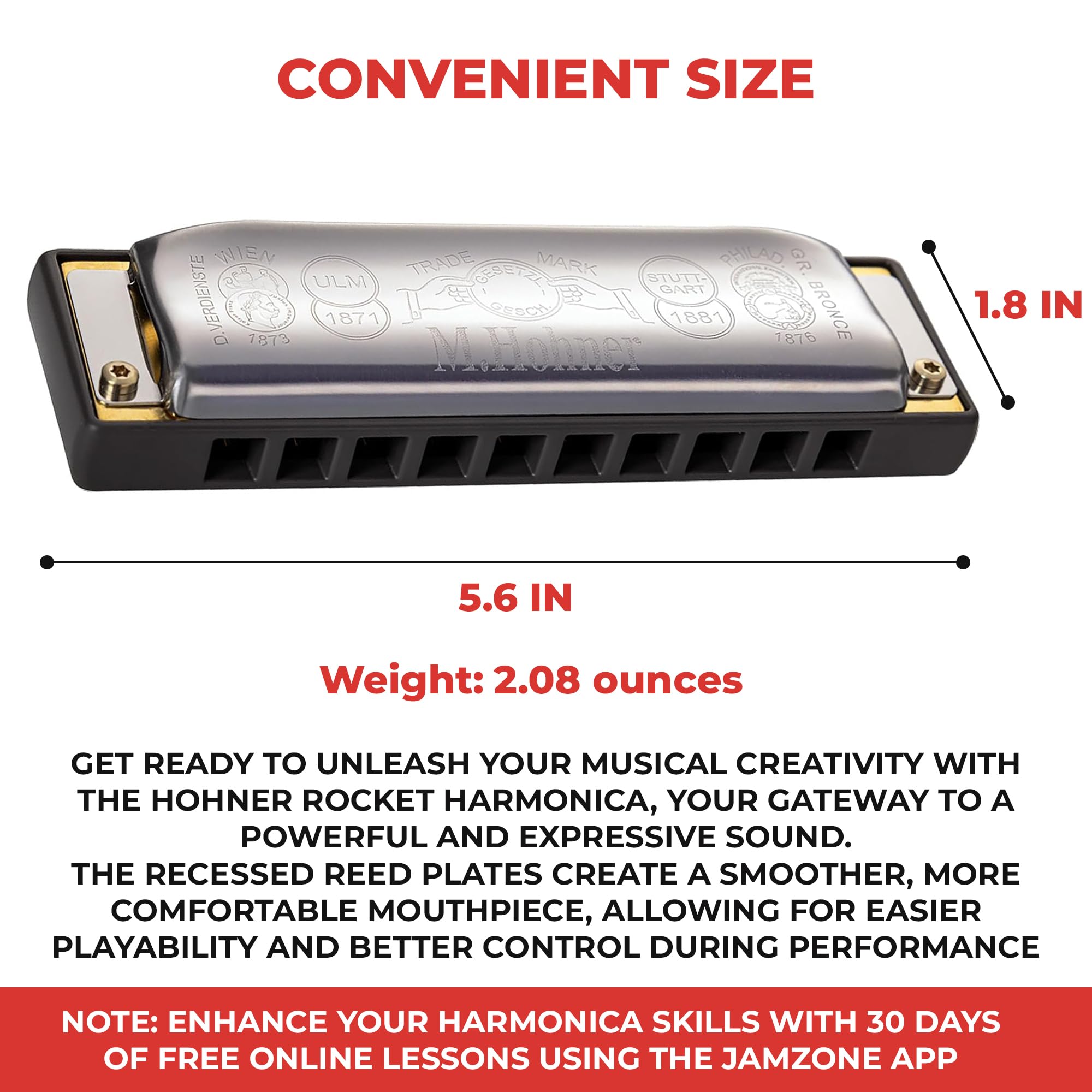 Hohner Progressive Rocket Harmonica - Key of C Bundle with Case, Pouch, and Austin Bazaar Polishing Cloth