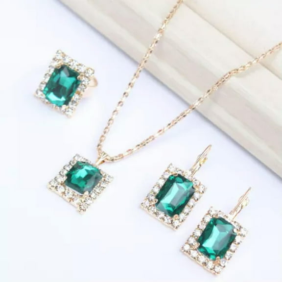 EOEMY 925 Silver Square Cubic Zirconia Necklace Earrings Rings Set Women Jewelry-#5