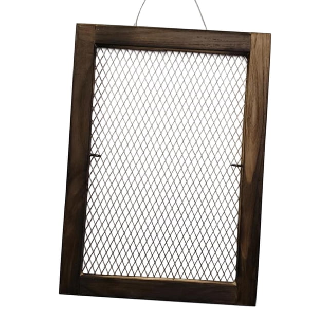 Soporte para colgar un tablero con diseño de helecho cuerno de ciervo, de madera, vertical, para decoración del hogar, con marco de malla metálica. 29 cm x 26 cm