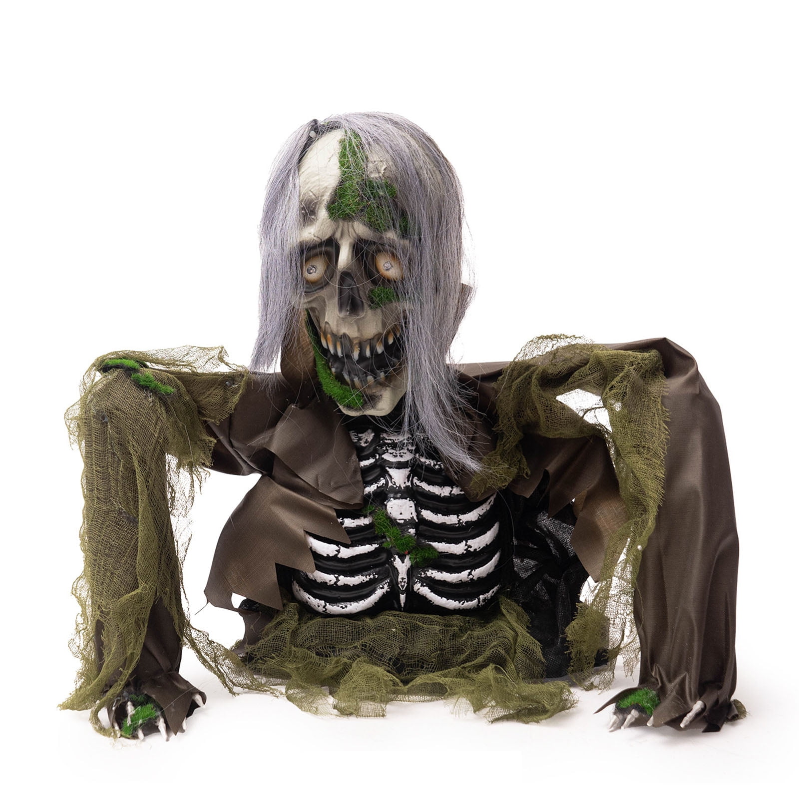 Halloween Zombie Groundbreaker Decoration Outdoor,Scary Animatronics Moss Zombie with Glowing Eyes and Sounds for Graveyard Haunted House Decor,Sounds Activated Animated Swing Body Zombies Props
