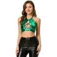 thumbnail image 1 of INSPIRE CHIC Top De Tubo Halter Sin Espalda Calado De Cami Corto Metálico Brillante para Mujer Verde M, 1 of 5