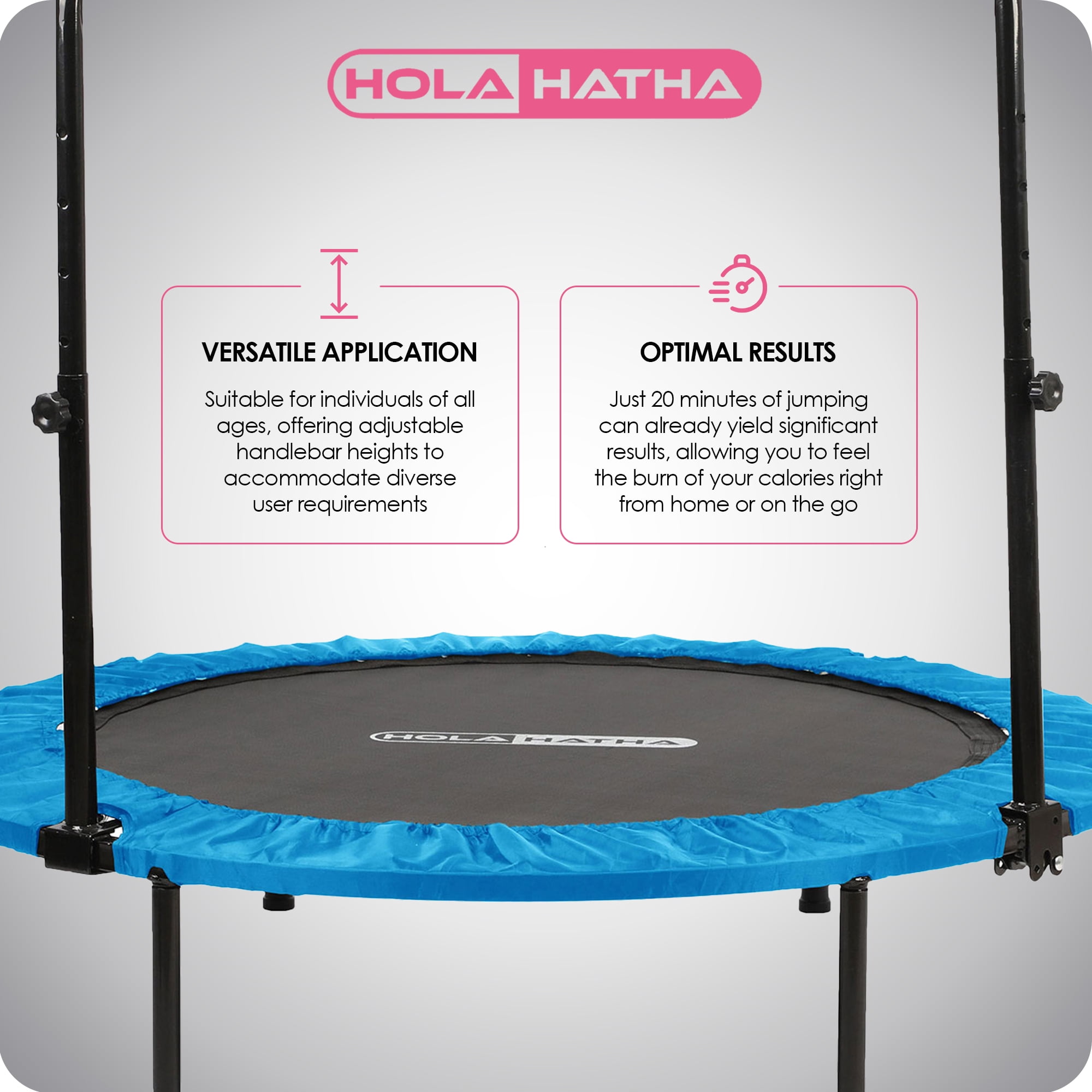 HolaHatha 48" Folding Mini Fitness Trampoline with Adjustable Handle, Blue